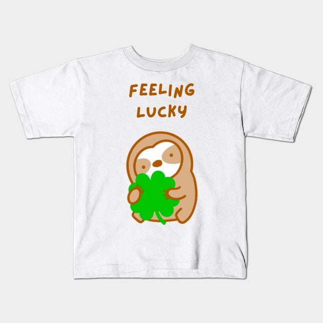 Feeling Lucky Clover Sloth Kids T-Shirt by theslothinme